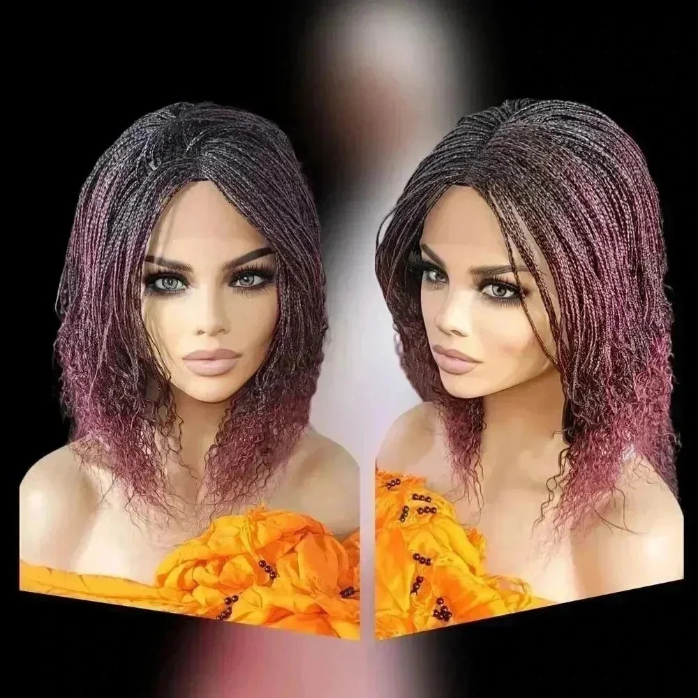 RED WIG Handmade Braided Lace Wigs, Bob cut, short Micro millions braids. NWT